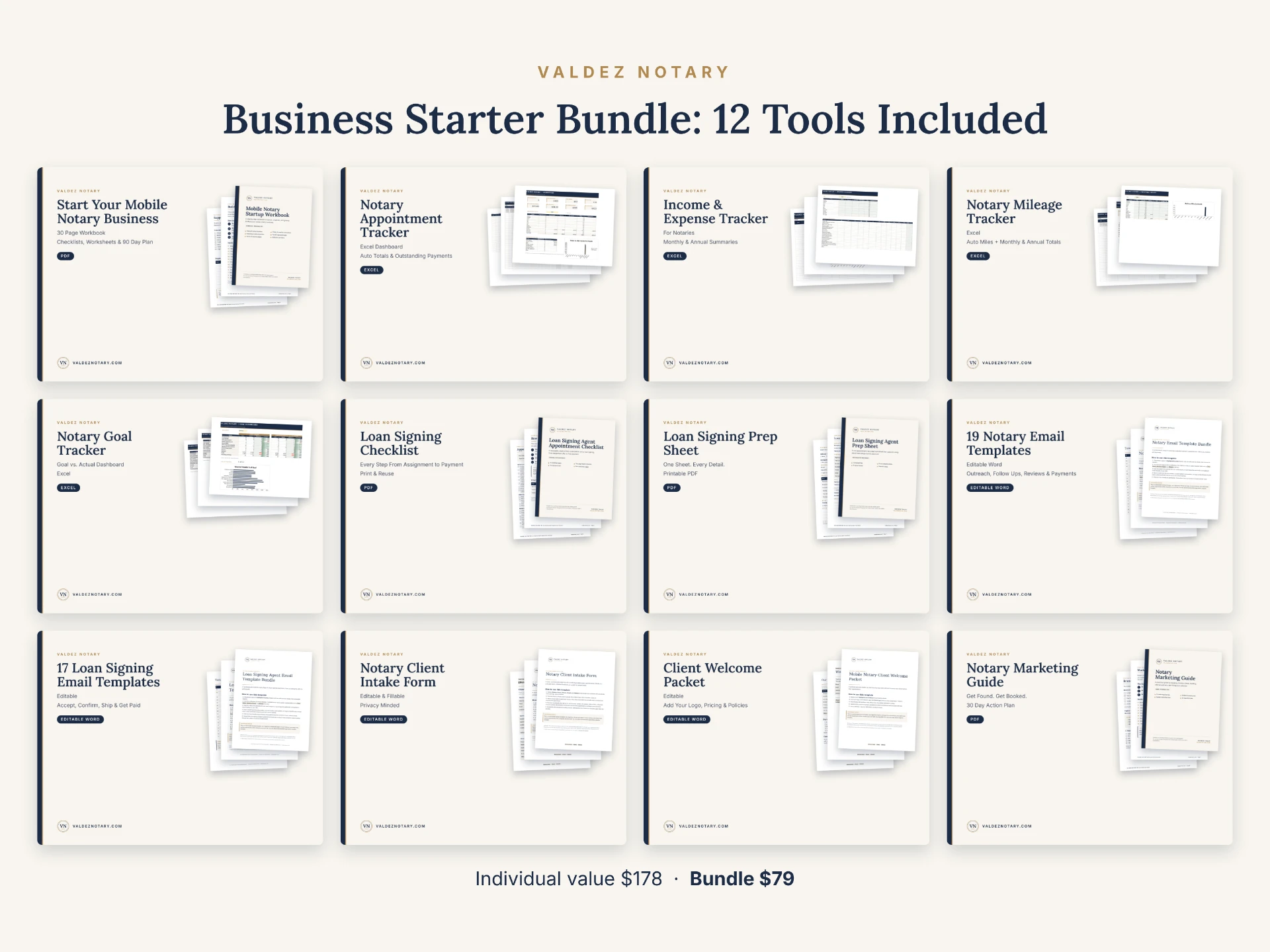 Valdez Notary Business Starter Bundle — 12 tools included