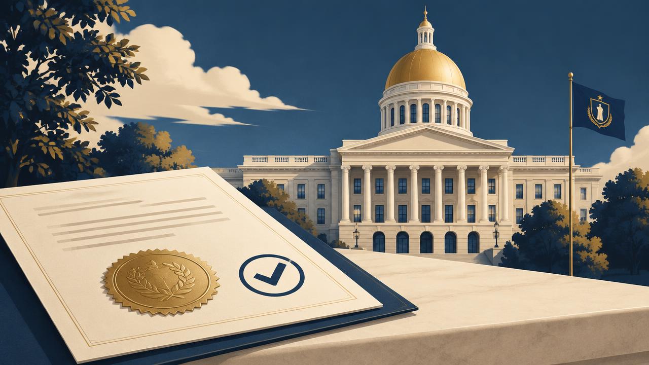 A notarized document with an embossed gold seal and a checkmark in front of the New Hampshire State House